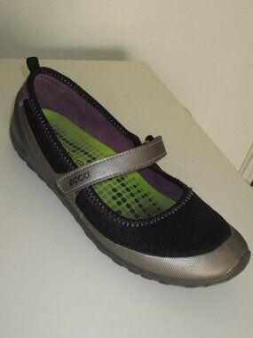 ECCO biom Womens Black Silver Purple Mary Jane Strap Casual Walking Shoe- 39 EUR